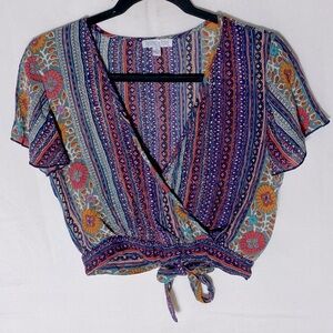 Patrons Of Peace Multicolor Boho Cropped Wrap Blouse S